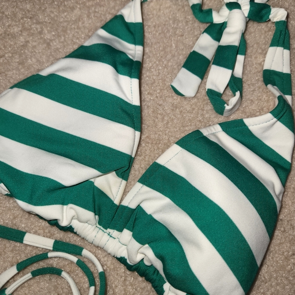 Xhilaration Green and White Striped Bikini Top